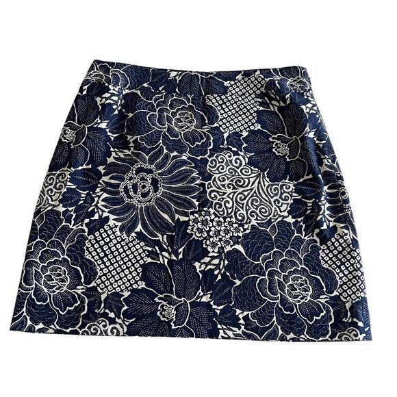 Talbots NWT Navy + White Floral Print A-Line Skirt Cotton Stretch 10 - Picture 1 of 5